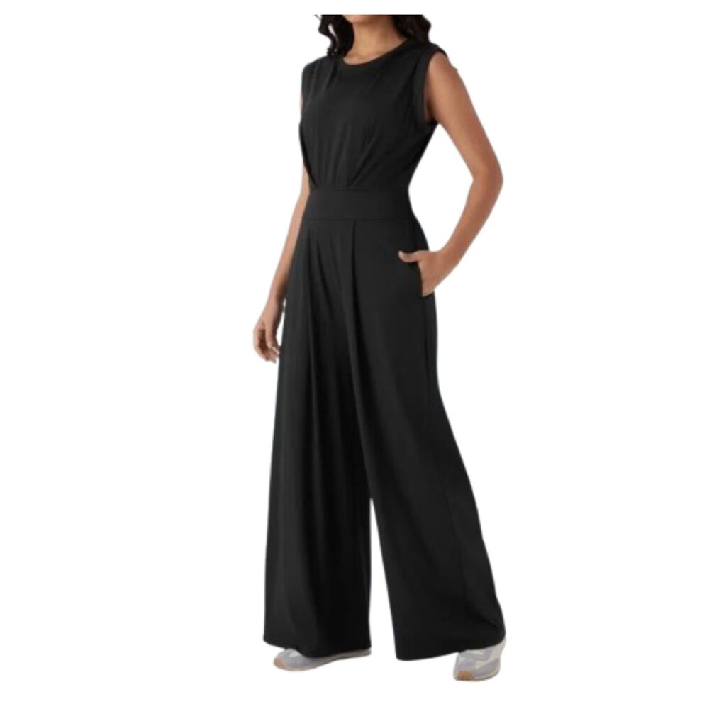 Halara NWT SoftlyZero Quickdry Round Neck Sleeveless Wide Leg Jumpsuit Size M